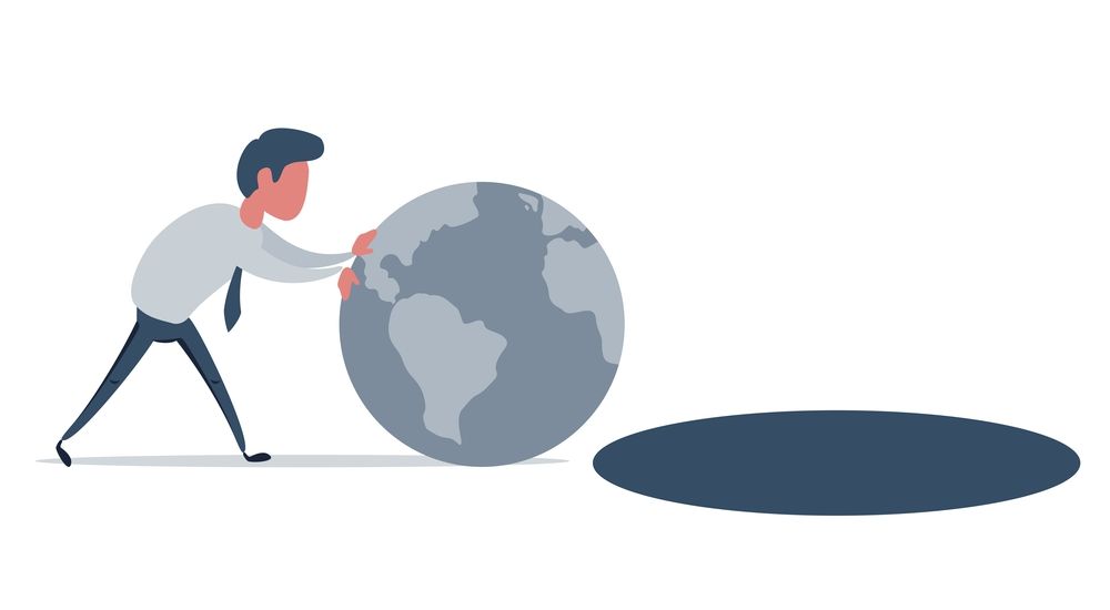 Illustration of a person pushing planet Earth, a picture of how to help fight climate change.